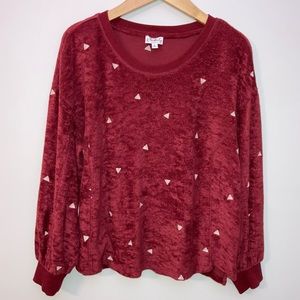 Wonderly Terry Sweater Small Embroidered Rust & Cream